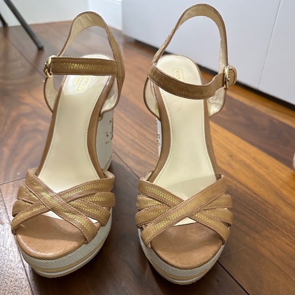 New Coach Caroline Platform Wedge Leather Sandals w/ embellished heel Size 9-1/2 - Picture 4 of 15